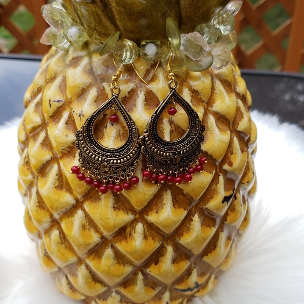 SOLD! | RED Bohemian Beaded Earrings - Picture 4 of 6